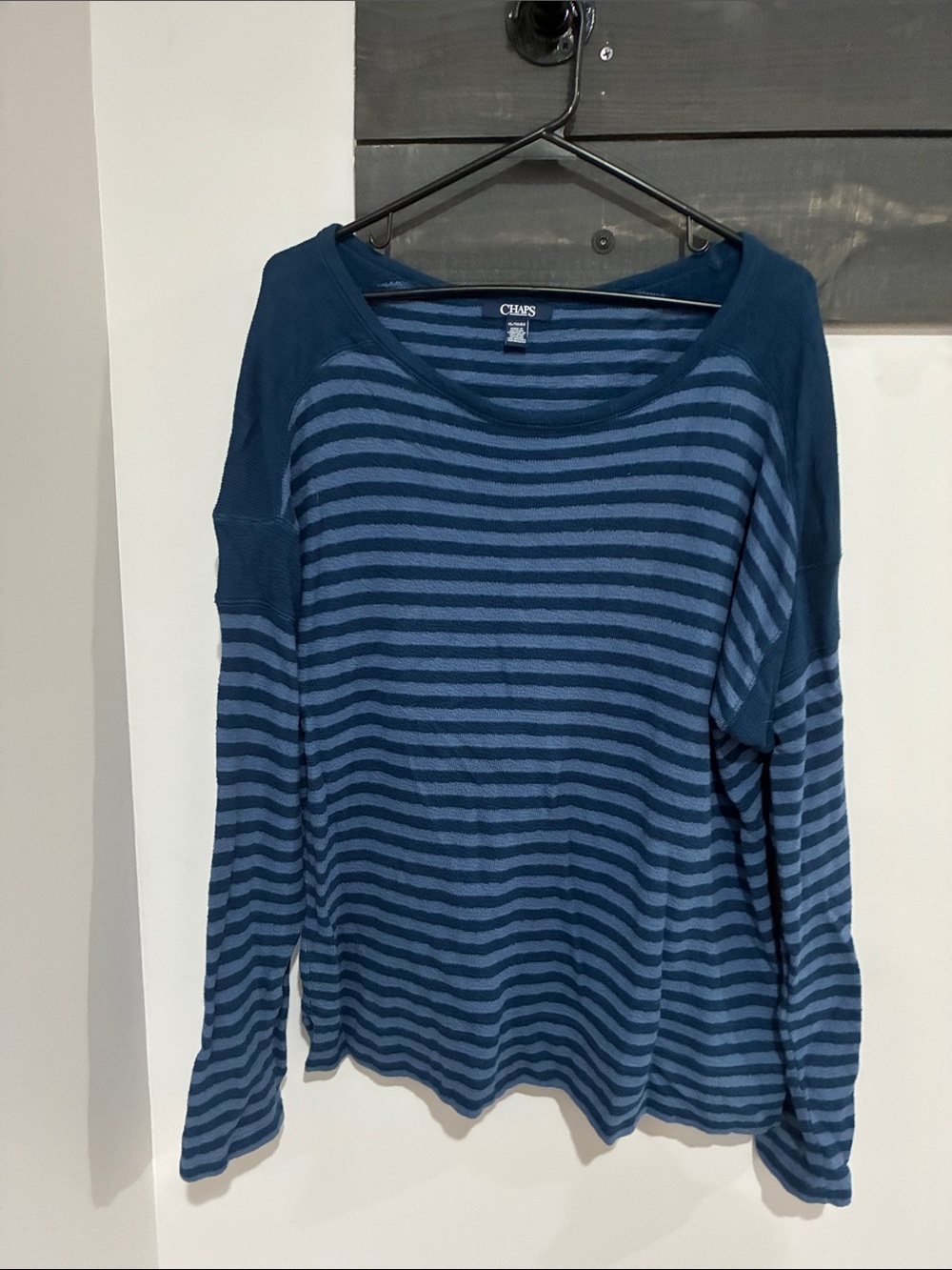 Chaps Navy and Light Blue Striped Long-Sleeve Top